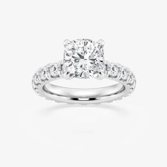 Cloud Jewel Engagement Wedding Ring - 1.7 Ct Cushion Cut Lab Created Diamond - 14K White Gold Over - Women's Prong Set Solitaire with Accents Ring - Perfect Gift for Anniversary or Birthdays