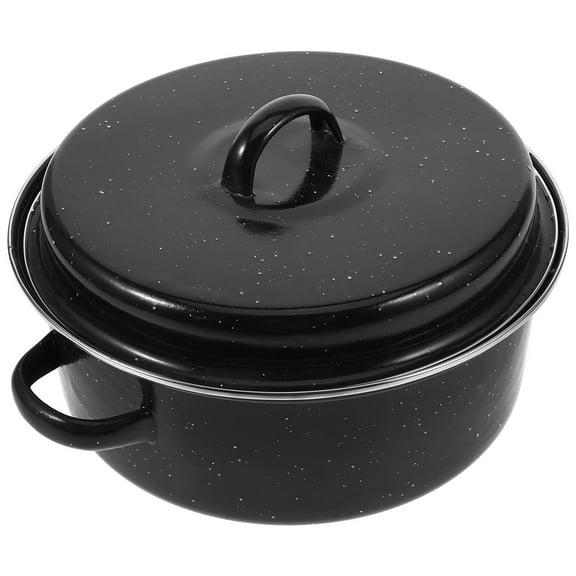 Amosfun Enamel Barbecue Pot Black Roaster Pan with Ergonomic Handles for Convenient Household Cooking