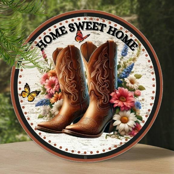 1pc Home Sweet Home Metal Sign Wall Decor, 8x8 inch Wall Art Circular Sign
