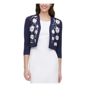 TOMMY HILFIGER Womens Navy Floral 3/4 Sleeve Open Cardigan Sweater Size: M