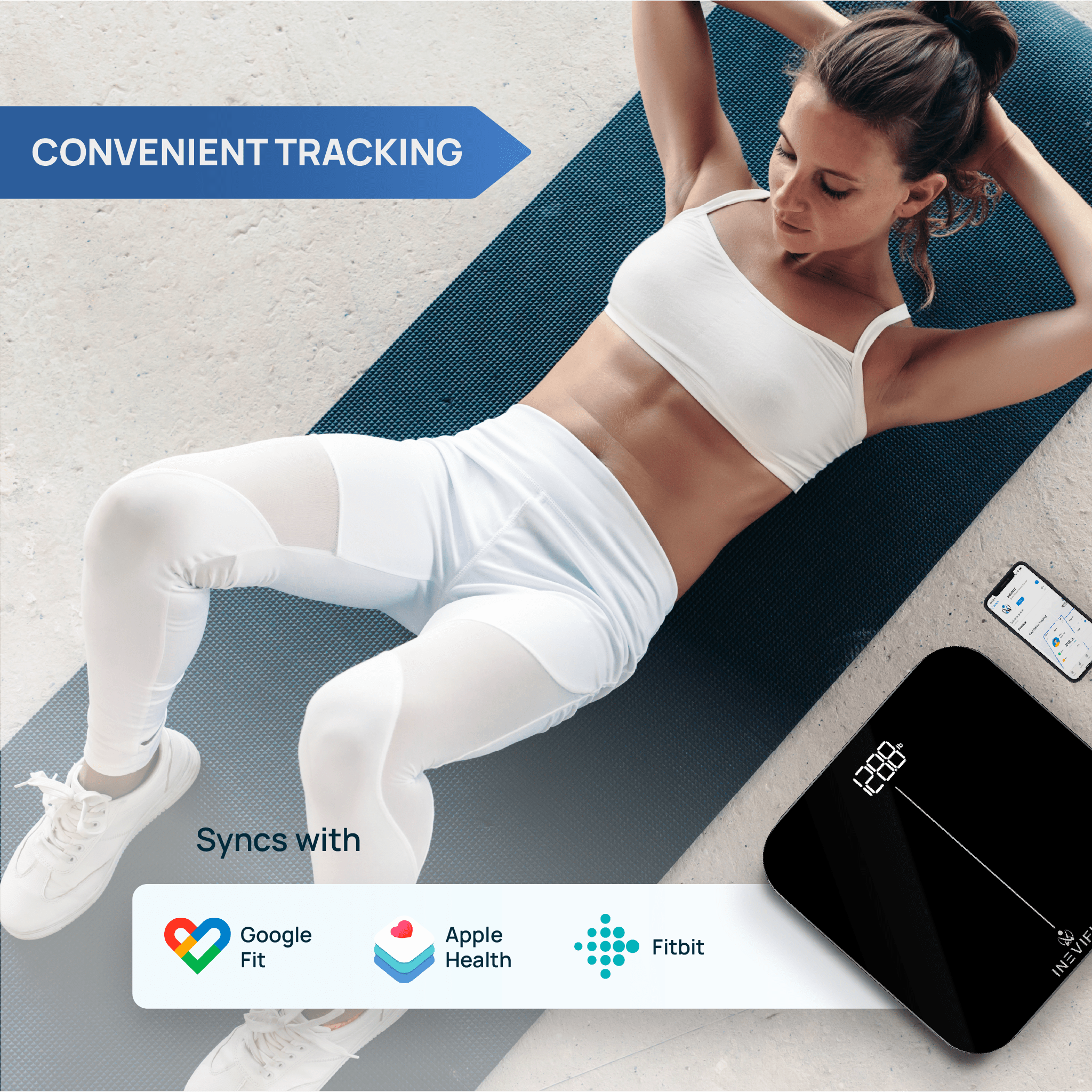 INEVIFIT Smart Premium Bathroom Scale with Bluetooth and Free Tracking INEVIFIT APP - Black
