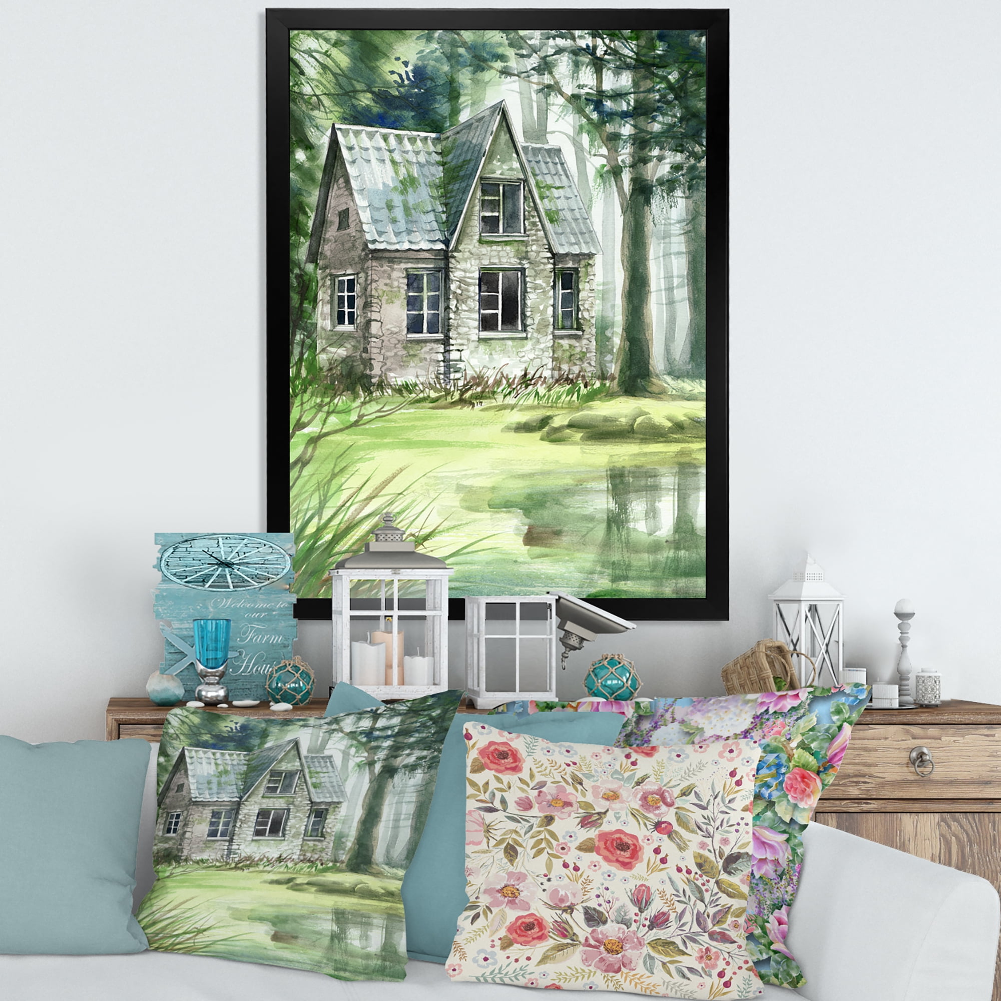 Designart 'Old Haunted House In The Pine Forest' Lake House Framed Art Print