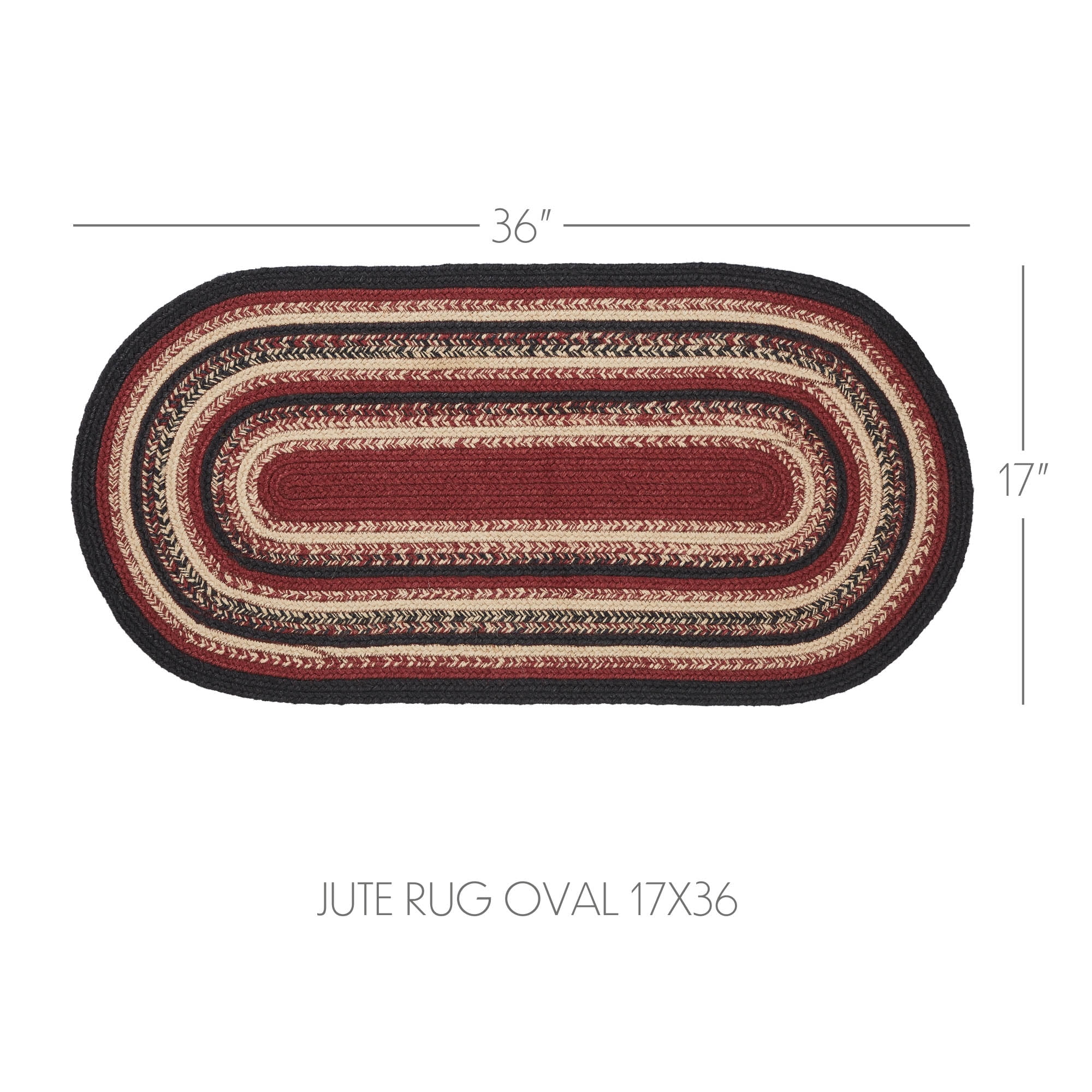 VHC Brands Jute Rug 17x36 w/Pad, Jute Area Rug, Accent Rug, Floor Decor, Braided, Connell Collection, Oval 17x36, Country Black