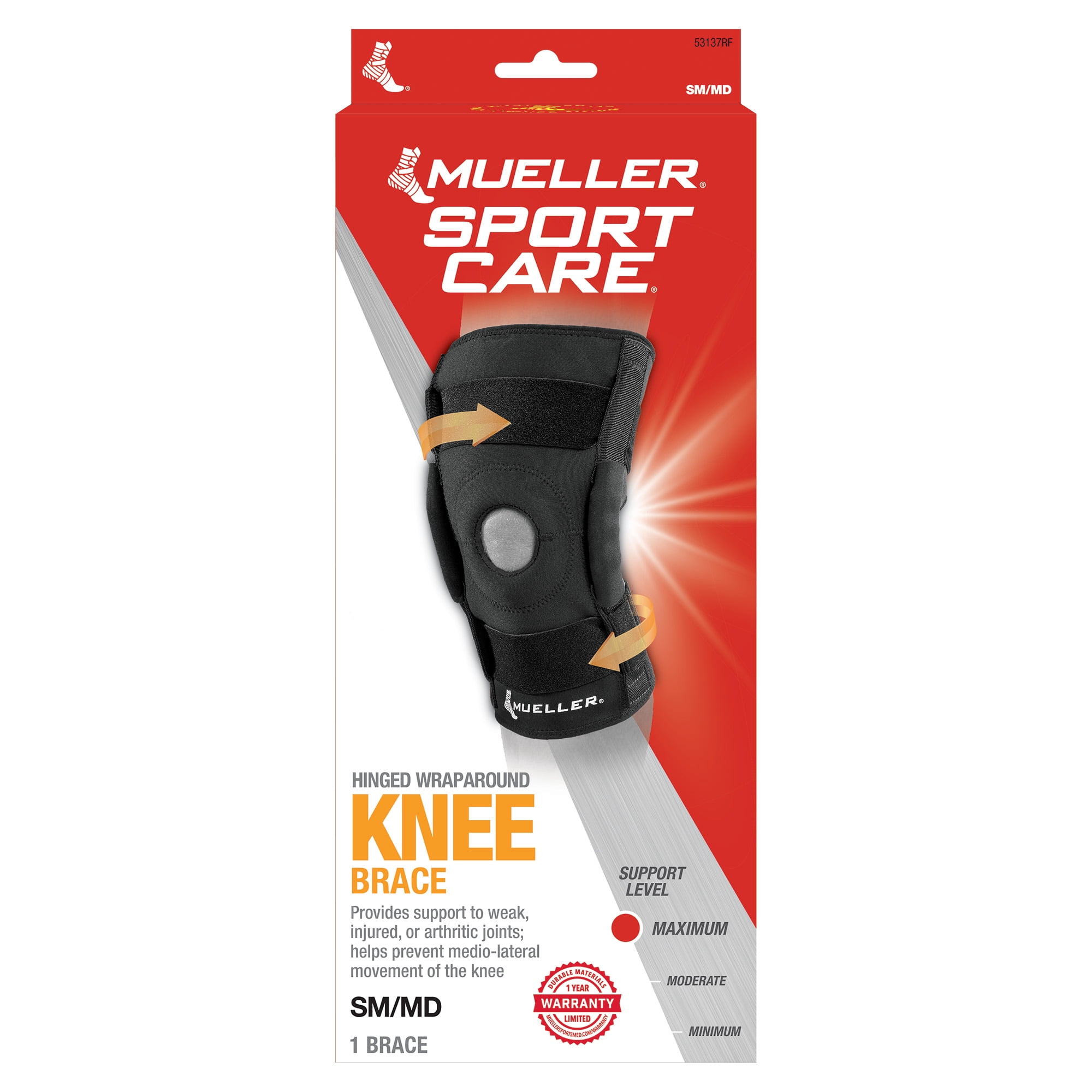 Mueller® Hinged Wraparound Knee Brace, S/M, Maximum Support Knee Brace