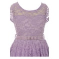 thumbnail image 2 of Big Girl Cap Sleeve Lace Skater Stone Belt Flower Girls Dresses (19JK88S) Lilac 16, 2 of 4