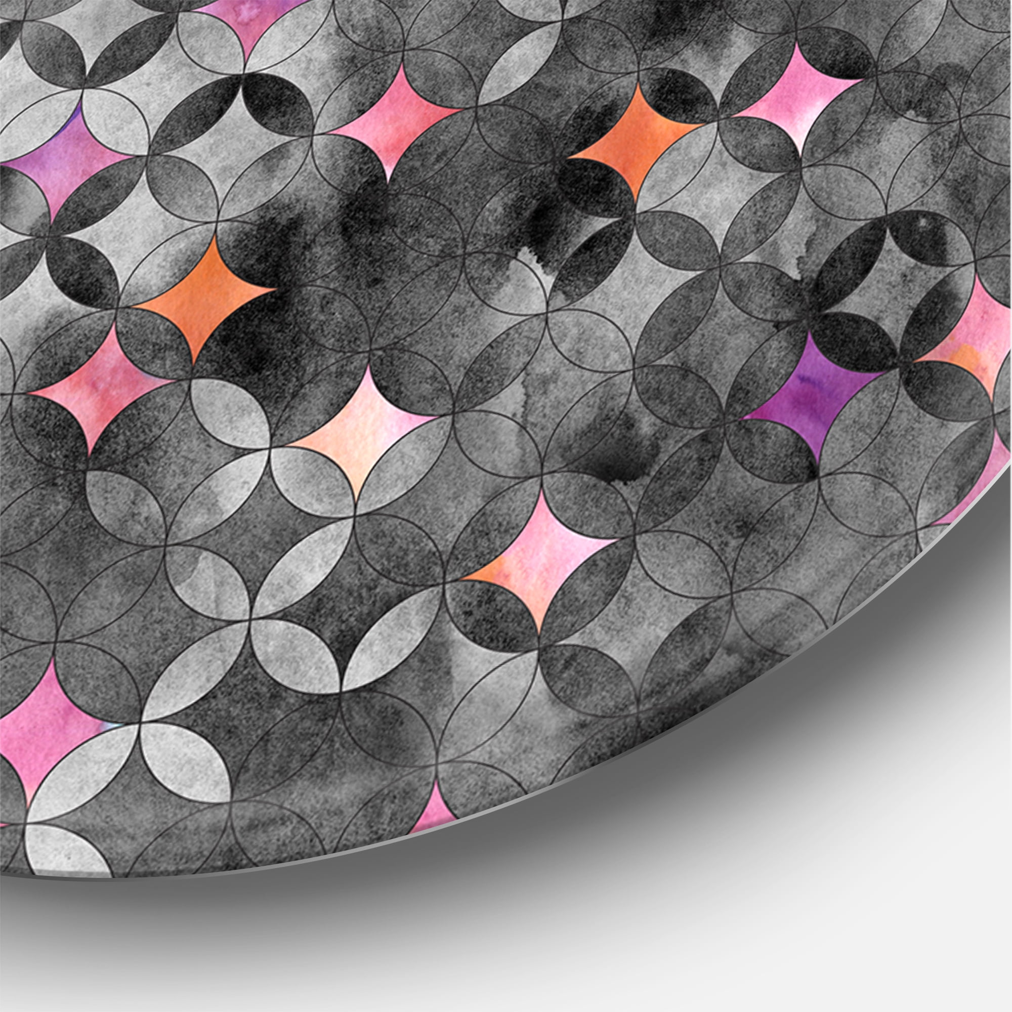 Designart 'Geometry Pink Stars With Intersecting Circles' Modern Circle Metal Wall Art 36x36 - Disc of 36