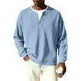 thumbnail image 6 of Nokdvo Long Sleeve Waffle Shirt Men Fashion 2025 Quarter Button Up Henley Casual Pullover Tops Fall Winter Textured Knit Solid Color Loose Sweaters,Light Blue XL, 6 of 9