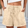 thumbnail image 2 of Eyelet Shorts for Women Summer Casual Elastic High Waisted Lounge Shorts with Pockets Comfy Beach Vacation Clothes, #03 Beige, XXL, 2 of 8