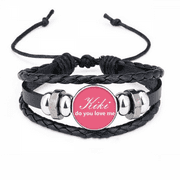 Kiki Do You Love Me Art Deco Fashion Bracelet Braided Leather Woven Rope Wristband