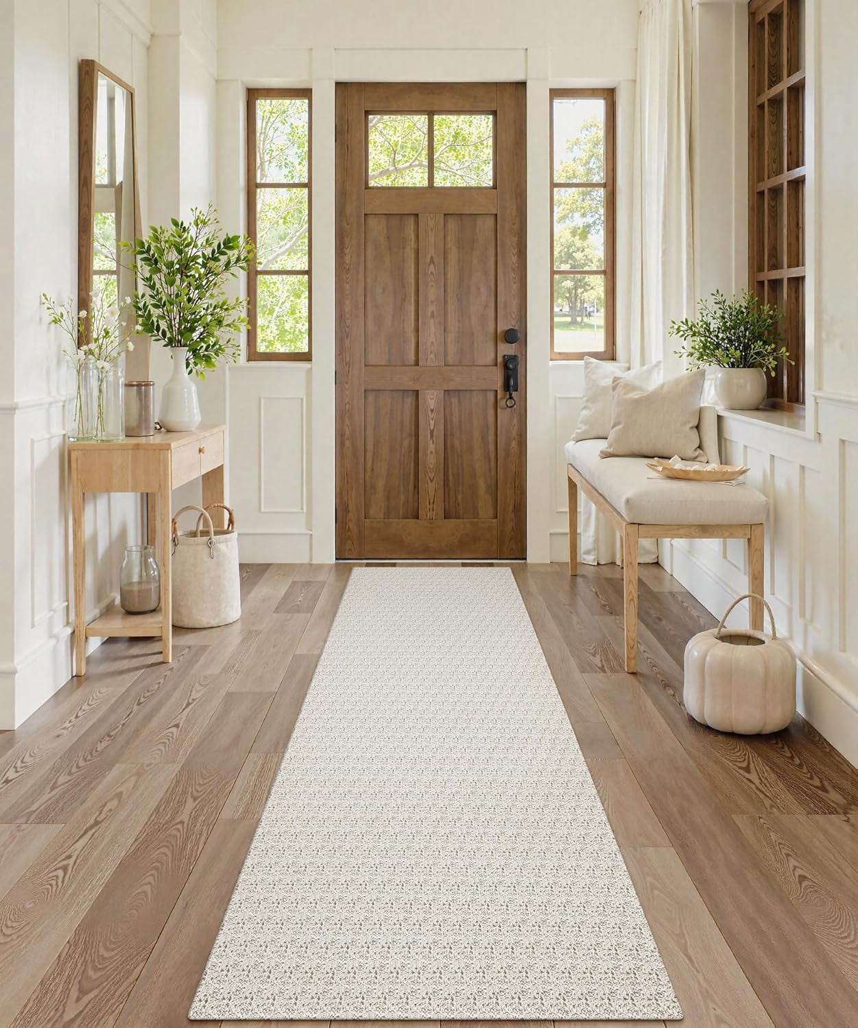2x7 Runners Rug for Hallways, Washable Farmhouse Kitchen Runner Rug Boho Non Slip Low- Indoor Entryway Rug, Tan Woven Cotton Bedroom Carpet for Bathroom Doorway