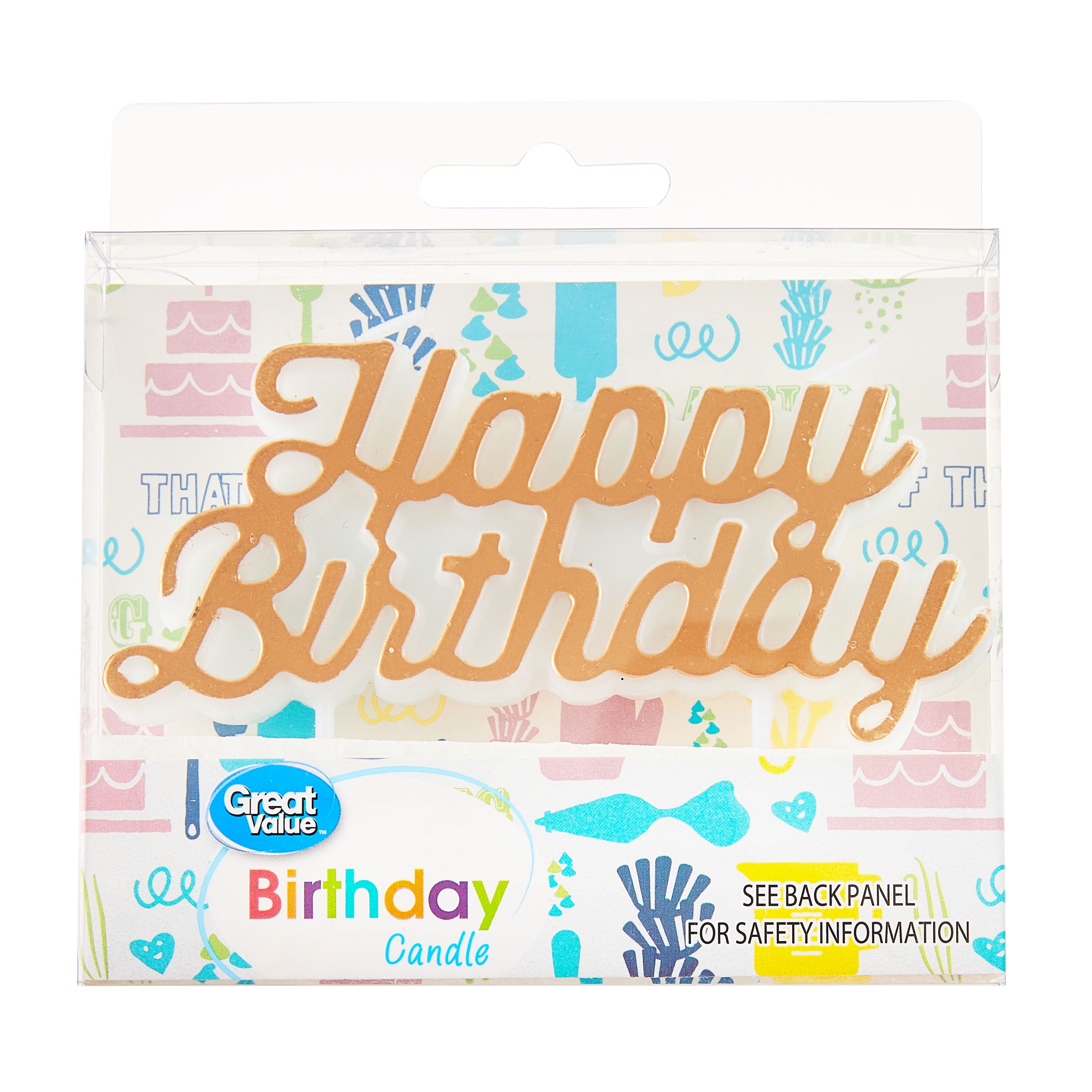 (3 pack) Great Value Happy Birthday Candle, Gold, 1 Count
