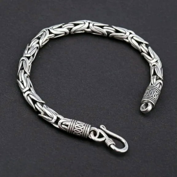 K-KED Vintage Pure S925 Sterling Silver Men Women 4mm Width Byzantine Link Bracelet -20cm/7.87inch-14-15g