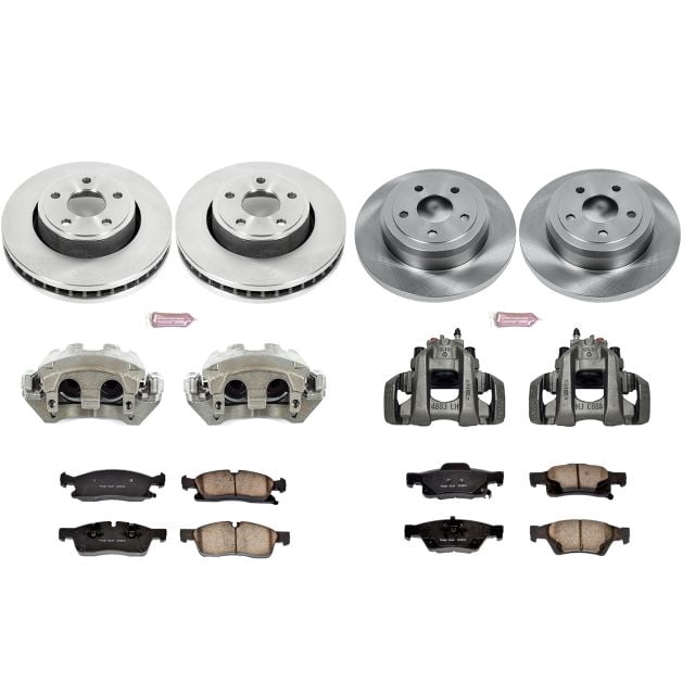 PowerStop Front and Rear Stock Replacement Brake Pad and Rotor Kit with Calipers Fits: DODGE JEEP Select Models KCOE5952