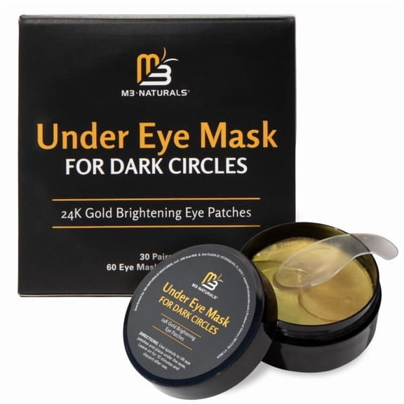 M3 Naturals 24K Gold Under Eye Mask, Brightening Hydrogel Eye Patches for Dark Circles and Wrinkles, 60 Count