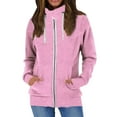 thumbnail image 1 of Sudadera con cremallera y cordón para mujer, chaqueta con cuello levantado y manga larga, prendas de vestir con bolsillo para el trabajo, rosa, L, 1 of 4