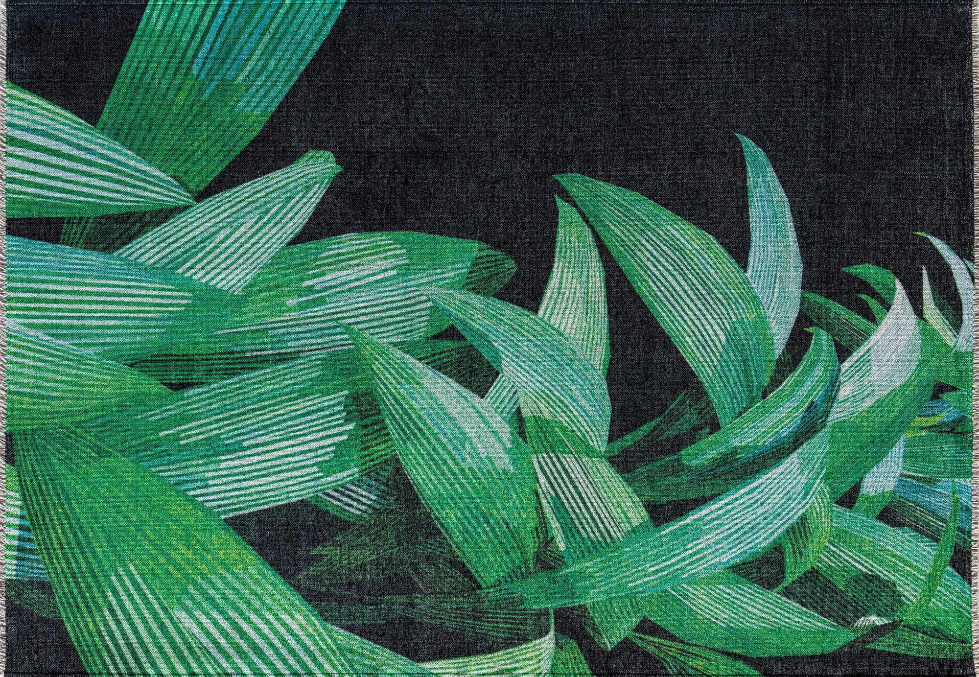 Elizabeth Sutton MI50B Black Palm Floral Modern Black Area Rug, 7'10"X10'0"