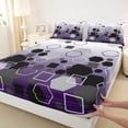 thumbnail image 4 of Erosebridal Gold Minimalist Hexagon Square Bed Sheets 4pcs For Teens,Boys Girls Geometric Honeycomb King Sheets,Black Purple, 4 of 5