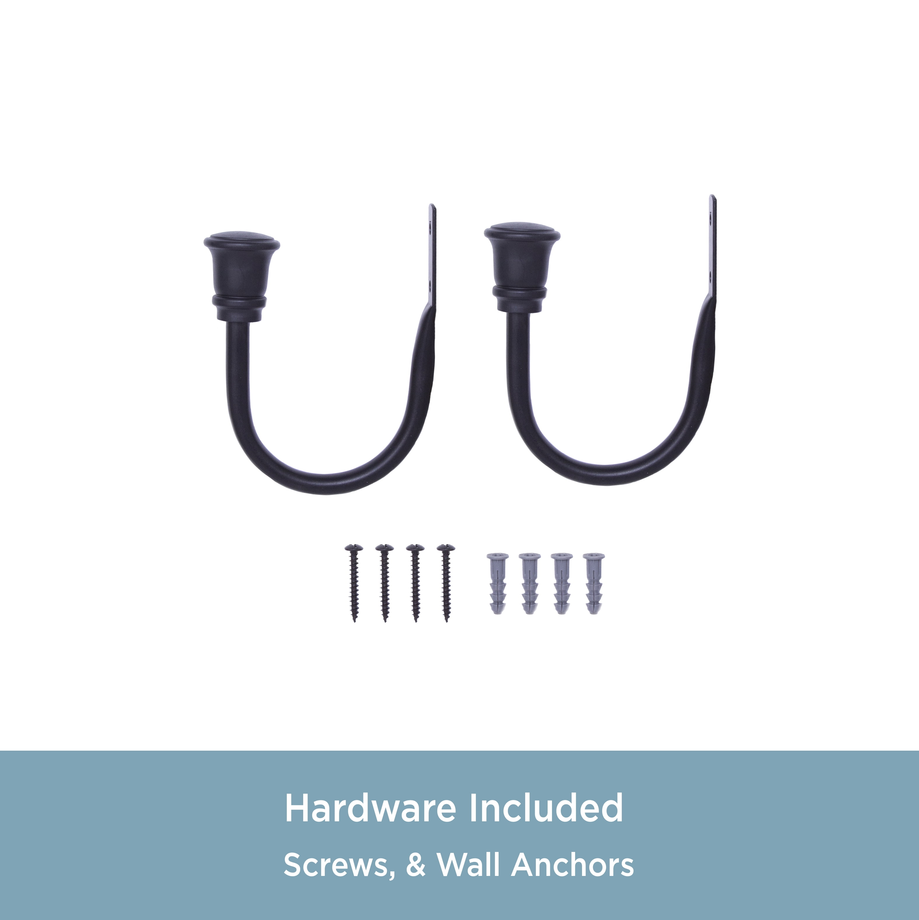 Kenney Trumpet Cap End Decorative Holdback Set for Curtains and Drapes, Black, Set of 2