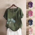 thumbnail image 1 of Fiudx Camisas para Mujer Camiseta de Verano con Cuello Redondo y Manga Corta para Mujer, Informal, con Botones Impresos, 1 of 3