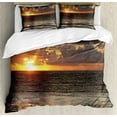 thumbnail image 1 of Beach Duvet Cover Set King Size, Dramatic Sunrise in Cancun Cloudscape Skyline Calm Ocean Coastal Picture, Decorative 3 Piece Bedding Set with 2 Pillow Shams, Bluegrey Yellow Orange, by Ambesonne, 1 of 3