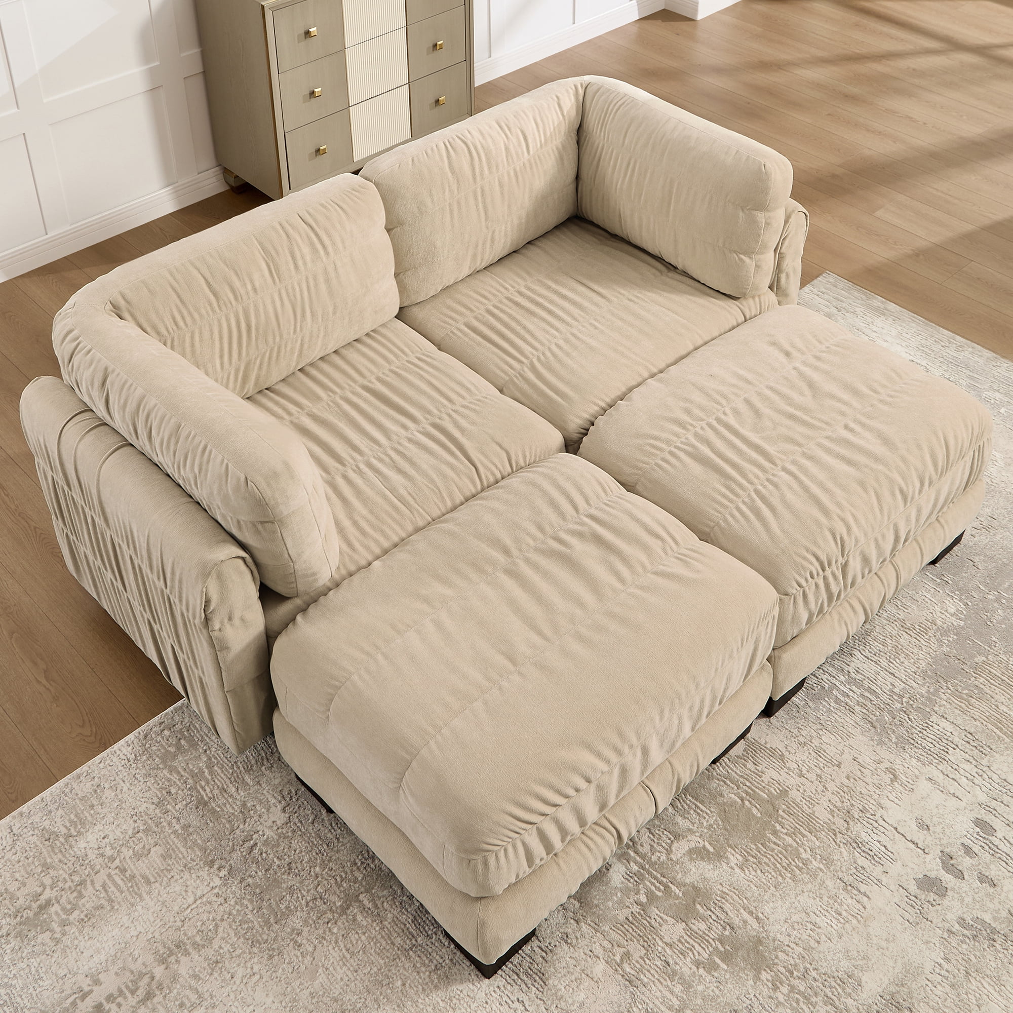 78" 2 Seat Chenille Modular Sectional Sofa with 2 Movable Ottoman and L Shape Back Cushions,Easy Assembly