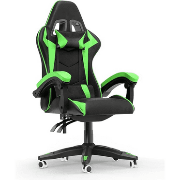 Gaming Chair High Back, Ergonomic Computer Gamer Chair with Headrest and Lumbar Support, Racing Style Reclining Game Chair for Adults, Kids (Green-Black)