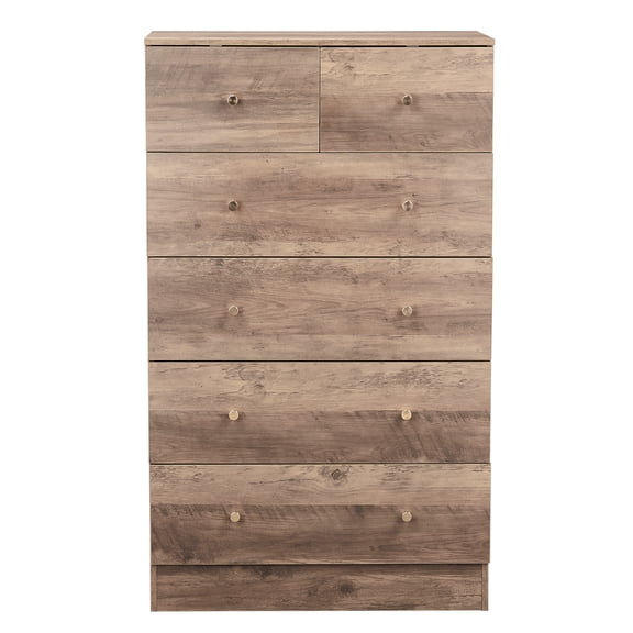 6-Drawer Cabinet, Matte Gold Handles Textured Melamine Particleboard Cabinet, Tall Space-Saving Storage Organizer for Bedroom Home Office Living Area