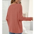 thumbnail image 4 of Knitted Sweaters V Neck Drop Shoulder Loose Hem Pure Color Pullover Sweater for Travel Watermelon Red M, 4 of 6