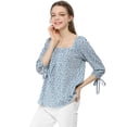 thumbnail image 2 of INSPIRE CHIC Blusa Floral Pu?os De Corbata 3/4 Mangas Cuello Cuadrado Para Mujeres Azul M, 2 of 6
