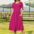thumbnail image 6 of dazeni Women's Short Sleeve Dress 2025 Trendy Empire Waist Pleated A Line Flowy Long Dresses Solid Casual Crewneck Dress with Pockets, 6 of 9