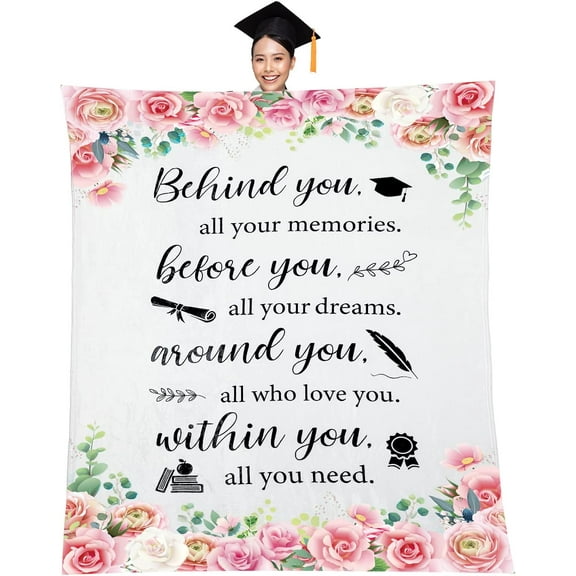 Graduation Blankets Gifts for Women Behind You All Your Memories Throw Blankets Class of 2024 College High School Graduation Gifts 60X50in Soft Warm Lightweight Decorative Grad Student Blanket