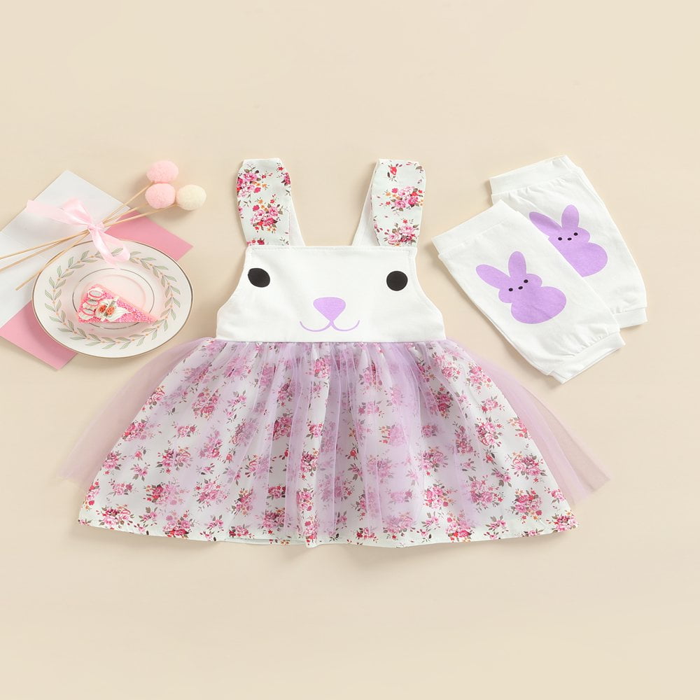 Easter Infant Toddler Baby Girls Easter Dress Flower Print Bunny Tutu Dresses Party Dress Purple 2 3 Years Walmart