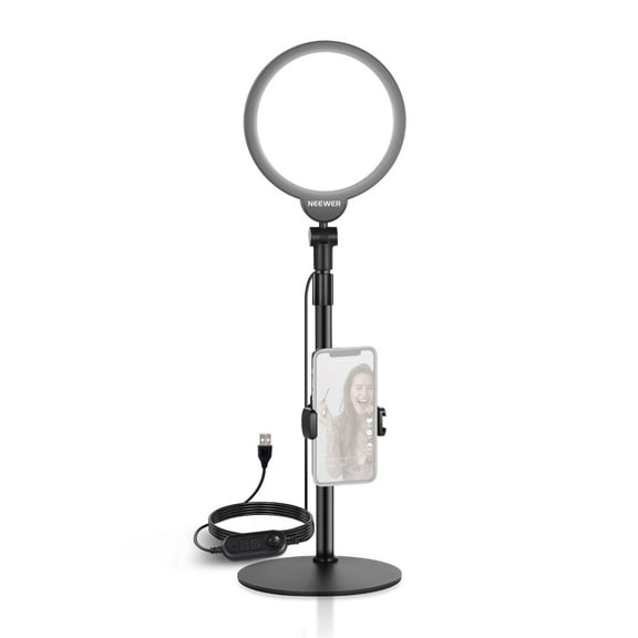 Neewer R06 7" Desk LED Ring Light With Stand & Phone Holder, 10W Dimmable Key Light For Video Recording, Live Streaming & Vlogs