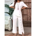 thumbnail image 6 of Women'S Asymmetric Hem Pants Set Elegant Fashion Casual Button Sleeve Shirt Loose Two Piece Outfit White S, 6 of 7