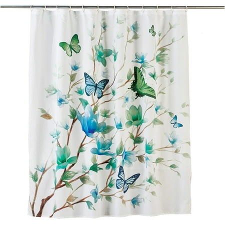 Collections Etc Blue And Green Butterfly Blossoms Shower Curtain