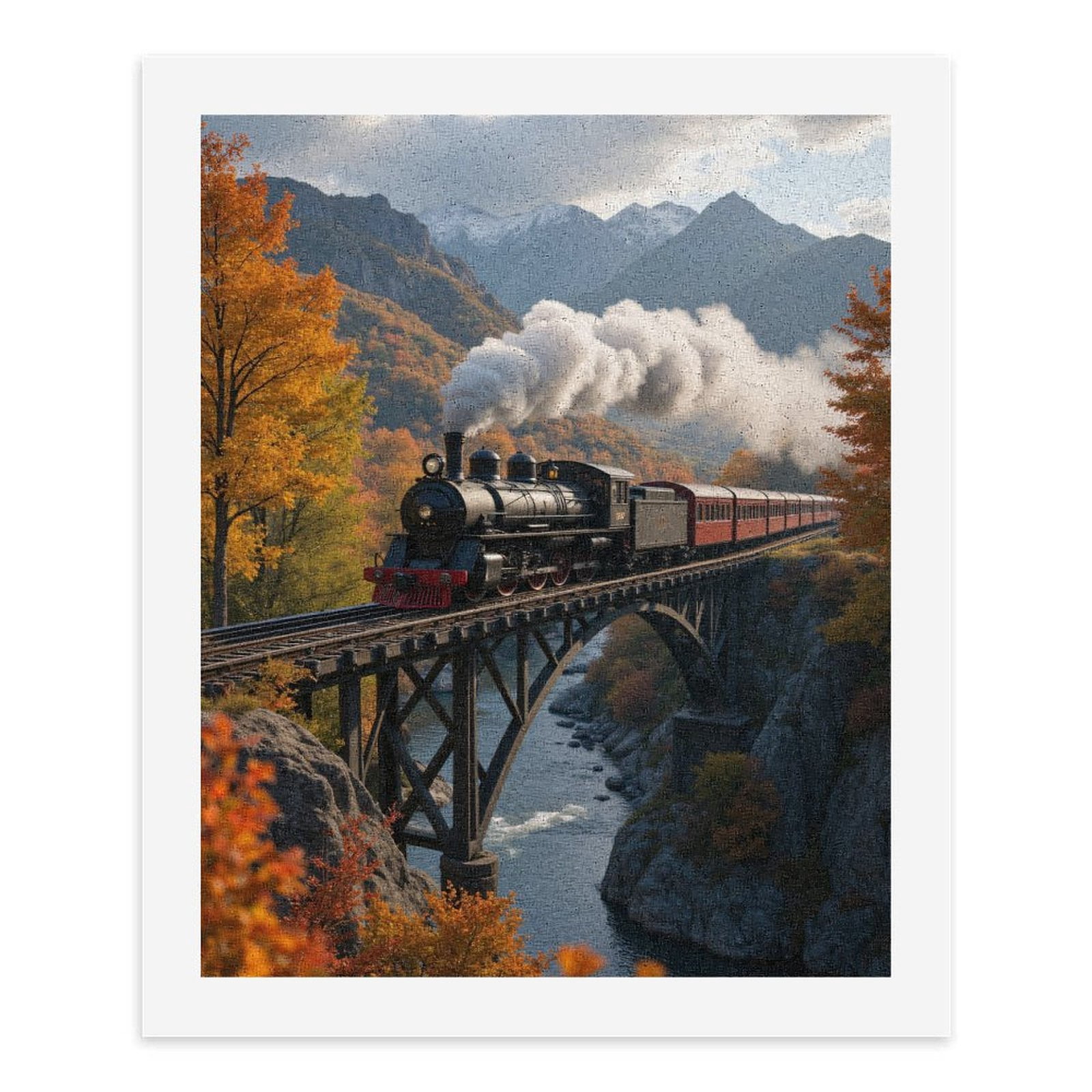 Paint by Numbers Kit for Adults, Steam Train Autumn Bridge Landscape Paint by Numbers, Easy Paint by Numbers Kit for Adults Beginner, DIY Adult Paint by Number Kits on Canvas, Home Decor