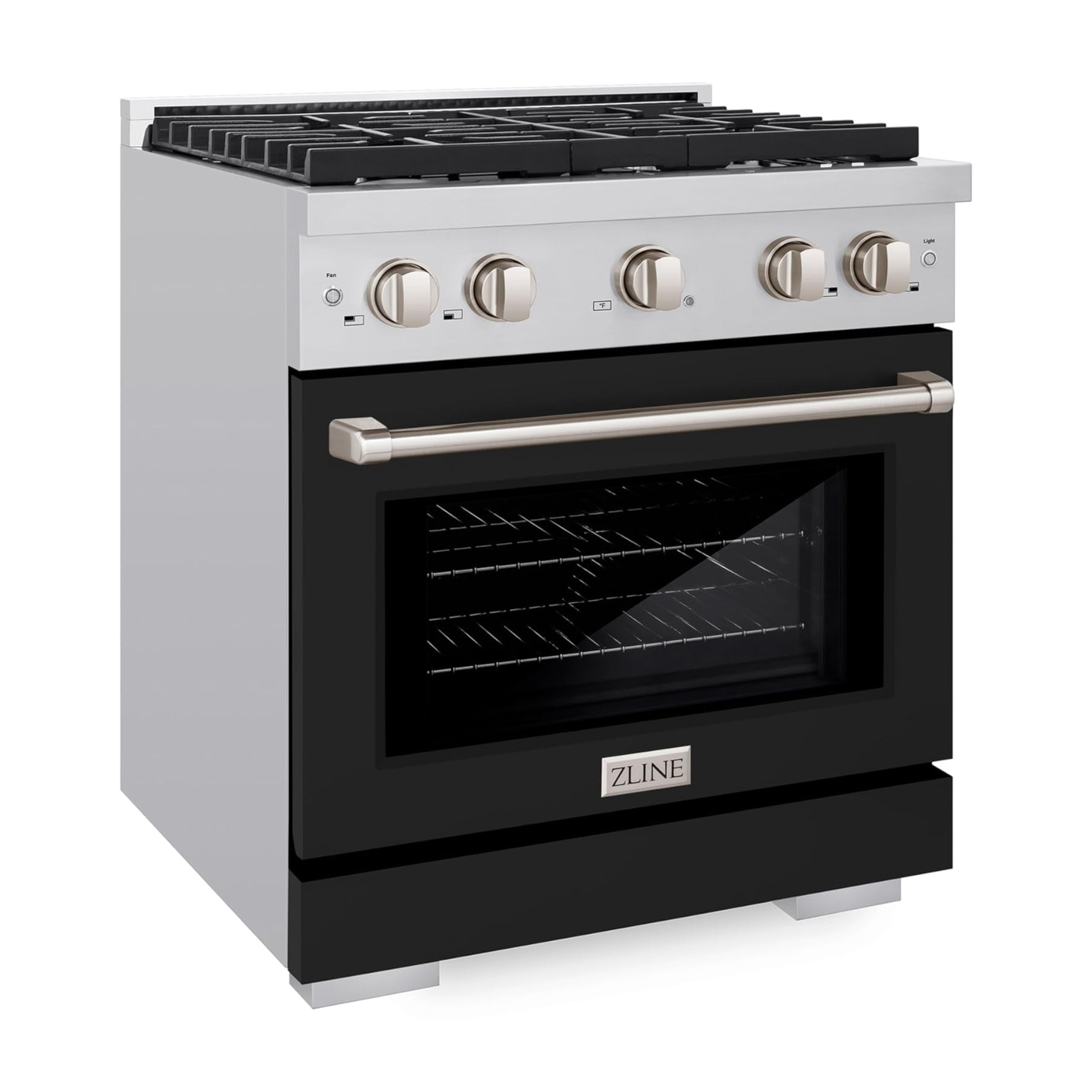 ZLINE 30" 4.2 cu. ft. Paramount Dual Fuel Range with 4 Burners in Stainless Steel with Black Matte Door, SDR-BLM-30