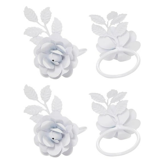Classy R Us LLC Rose Napkin Rings Set of 4 White