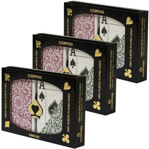 3 Packs of Copag cards 100% Plastic -Poker size  - Jumbo index - Burgundy & green