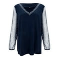 thumbnail image 2 of Womens Tops Long Sleeve Tops Casual V Neck Glitter Sheer Mesh Patchwork Top Long Sleeve Shirts for Women, 2 of 9