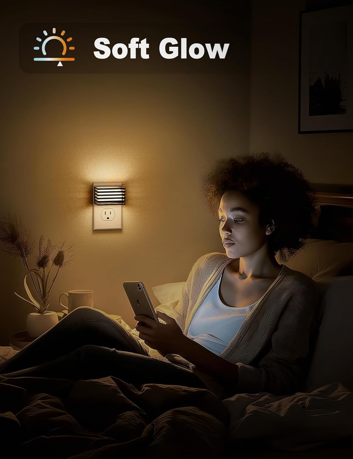 RGHJAR-LED Night Light, [2 Pack] Night Lights Plug into Wall with Dusk to Dawn Sensor, Dimmable Plug in Night Light, Adjustable Brightness, 3000K Soft White Nightlight for Bedroom Bathroom Hallway