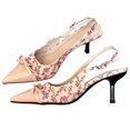 thumbnail image 7 of Elegant French Print Bow T Pointed Toe Open Back Heels for Women, 7 of 7