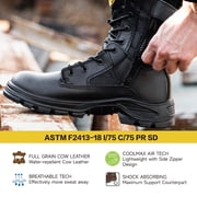 SAFETOE Heavy Duty Tactical Boots Mens Cow Leather Boots 8 Steel Toe Work Safety Shoes with Side Zipper Non-Slip Lightweight Comfortable