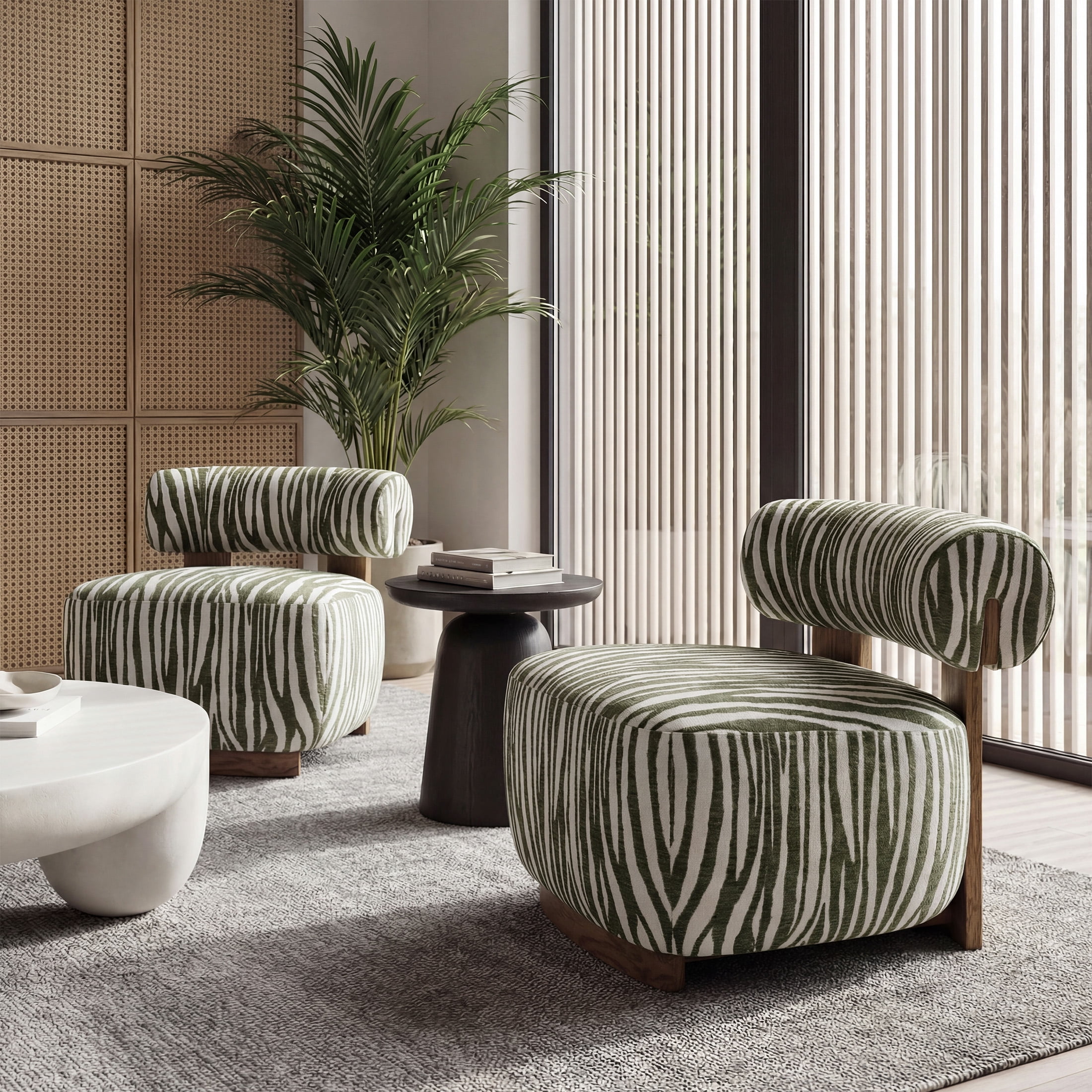 Aukfa Modern Chenille Accent Chair with Zebra-Stripe, Cylindrical Backrest for Living Room, Green