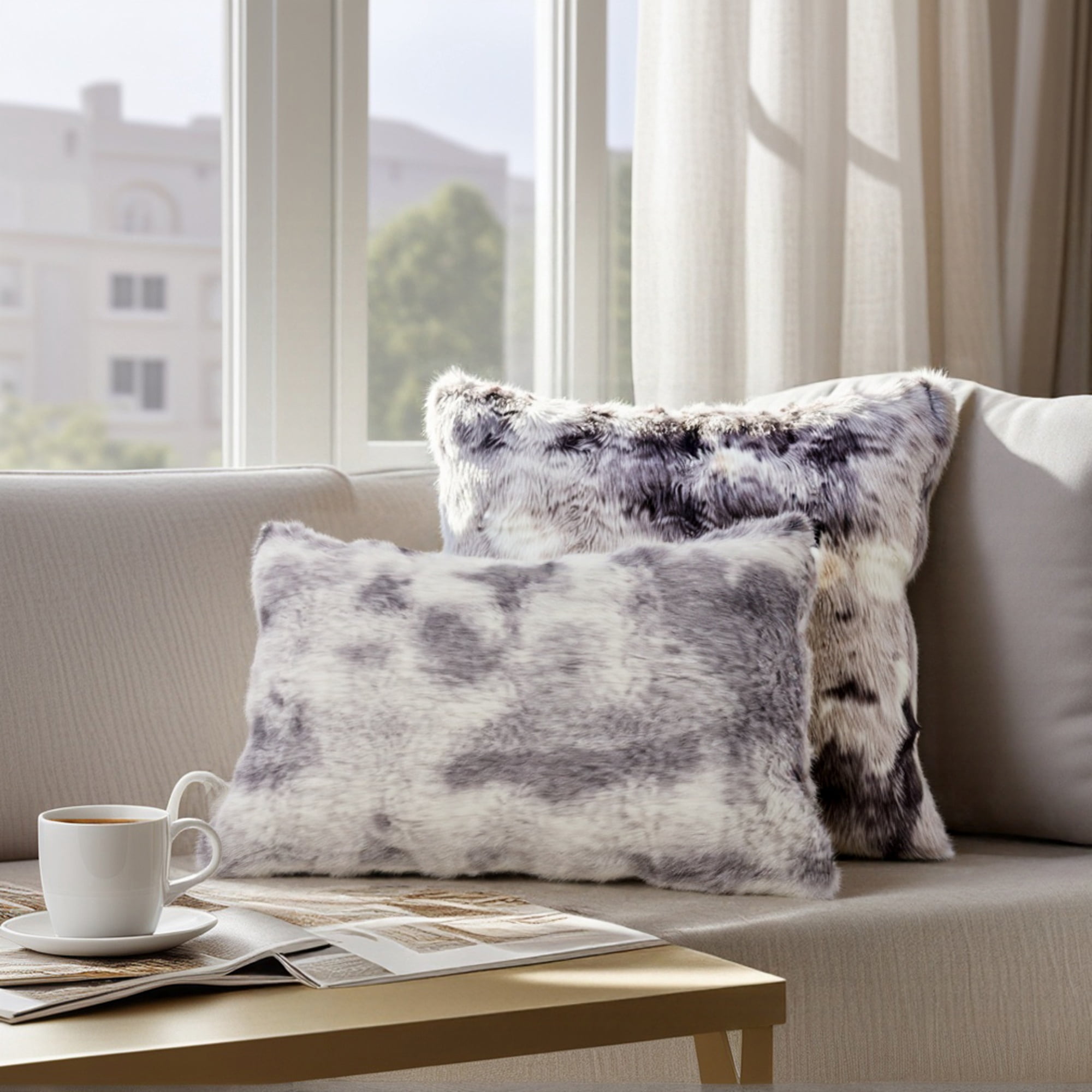 Unique Bargains 2pcs Soft Fluffy Pillow Covers for Living Room Grey 20" x 12"