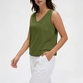 thumbnail image 3 of ClodeEU Women's V Neck Sleeveless Linen Tank Top, Casual Loose Fit Summer Lightweight Blouse Army Green,Women's Plus L, 3 of 7