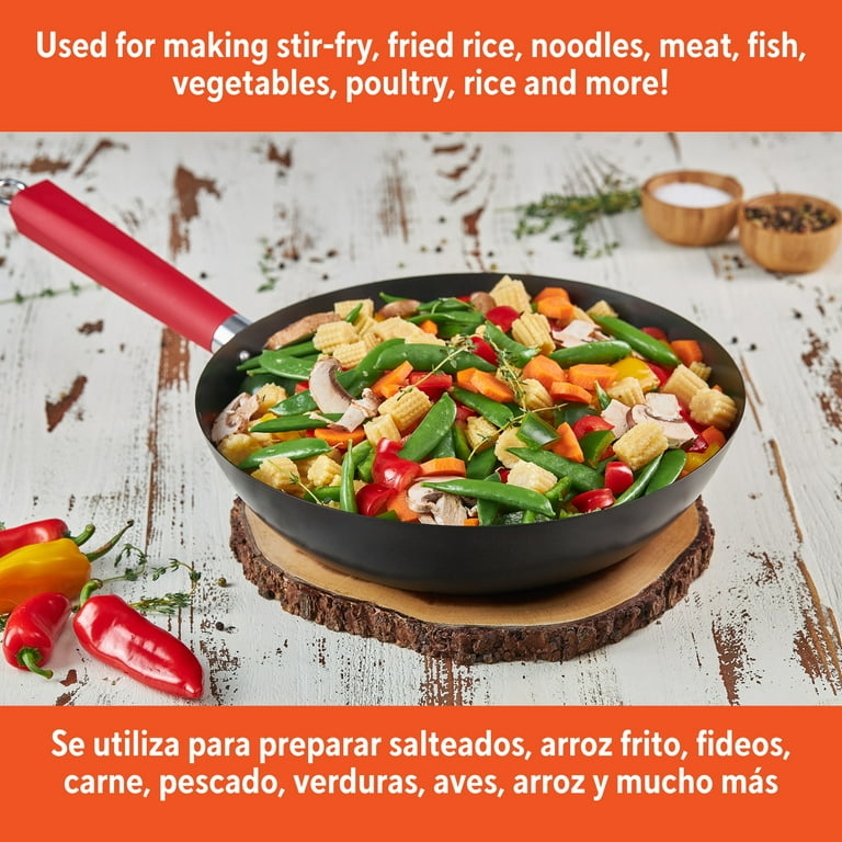 IMUSA 12-Inch Carbon Steel Nonstick Wok with Red Handle photo 6