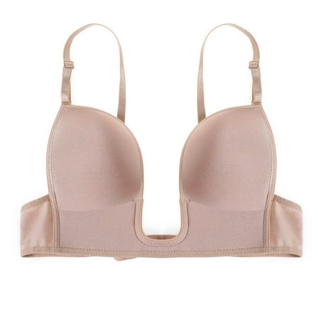Aoochasliy Bras for Women Clearance Womans Low Back Bra Lifting Deep U Shaped Backless Bra with Convertible Clear Straps Christmas Deals