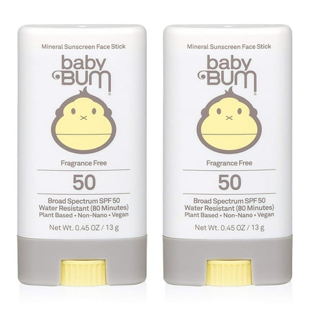 Baby Bum Mineral Sunscreen Face Stick - SPF 50 - UVA,UVB Face and Body Protection - Fragrance Free Safe for Sensitive Skin- Travel Size 0.45 Ounce (Pack of 2)