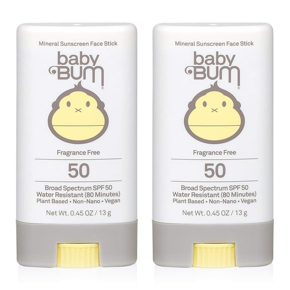 Baby Bum Mineral Sunscreen Face Stick - SPF 50 - UVA,UVB Face and Body Protection - Fragrance Free Safe for Sensitive Skin- Travel Size 0.45 Ounce (Pack of 2)